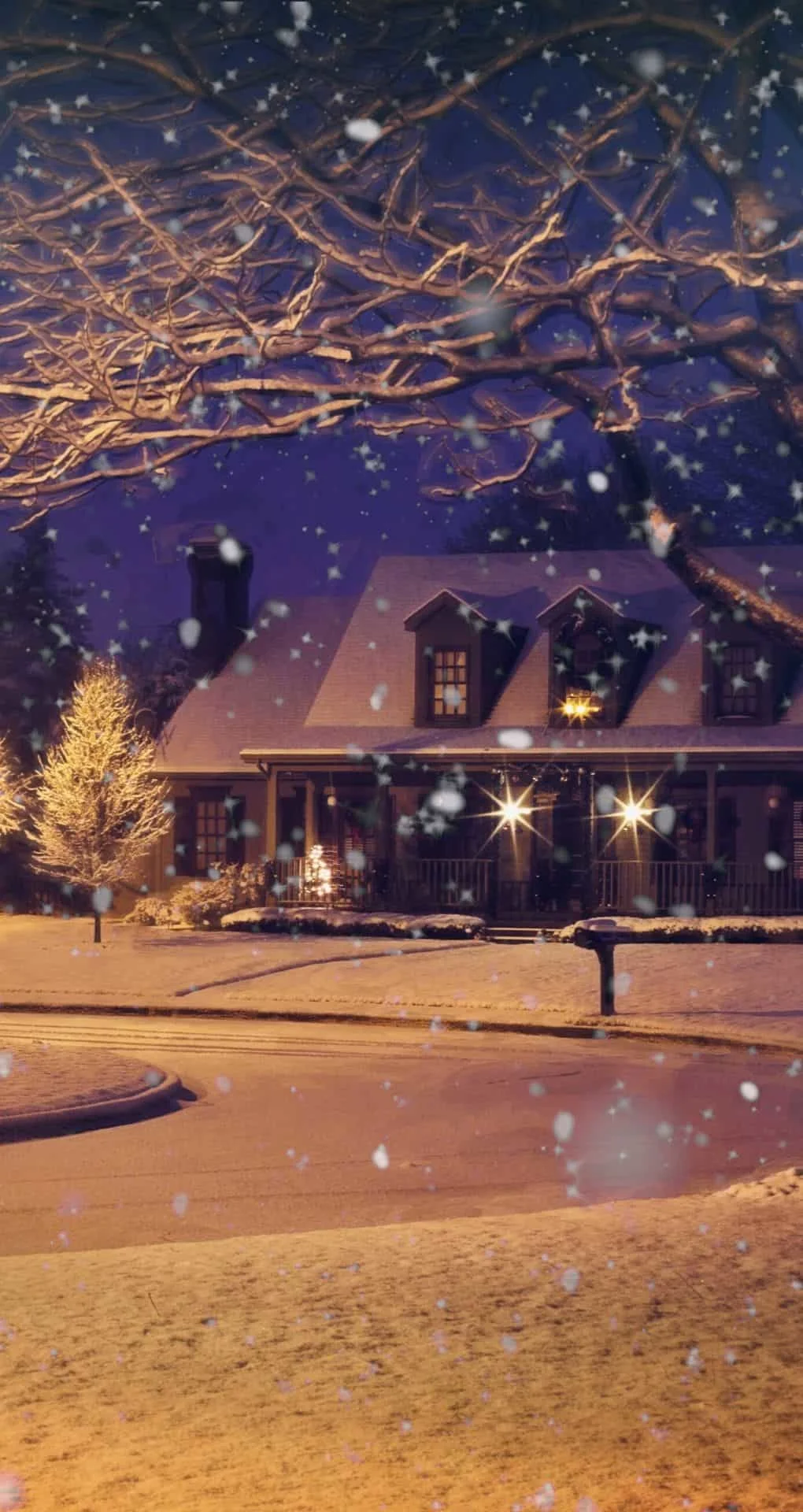 night time snowy scene - christmas wallpaper iphone