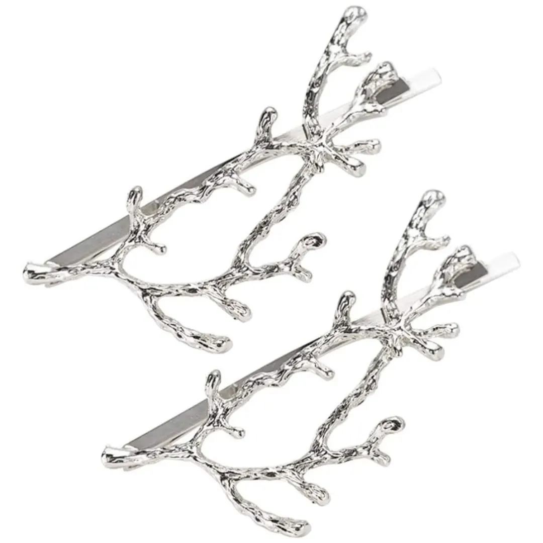Set of 4 silver antler hair pins, perfect for Christmas, prom, or special occasions. Vintage and elegant design for adding a festive touch to your hairstyle.