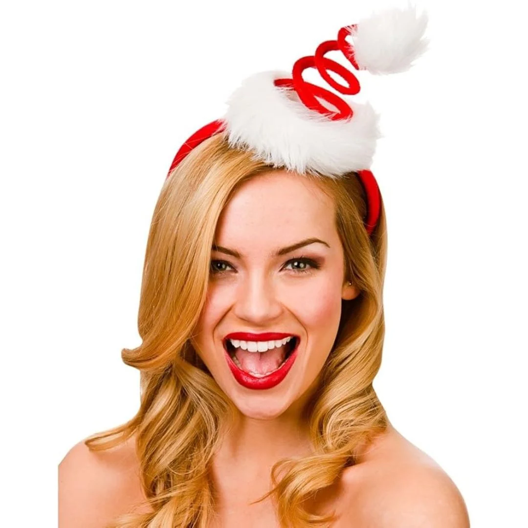Adult spiral Santa hat on a headband, perfect for Christmas parties and festive celebrations, from Wicked Costumes.
