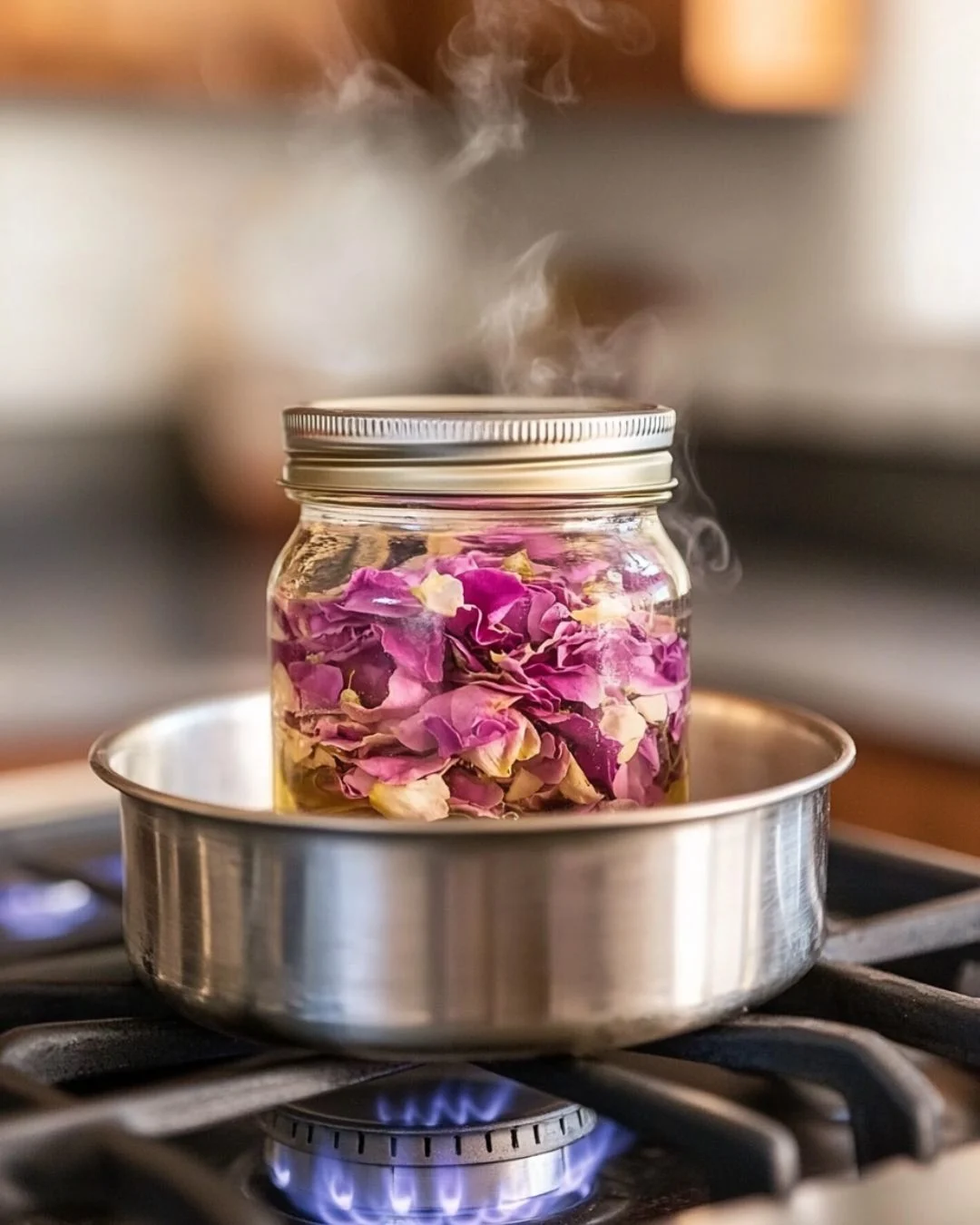 Want to make rose petal oil at home? 🌹 This DIY, homemade oil is perfect for body, hair, and lips! Simply add dried rose petals to a carrier oil like almond or olive and let it sit for 2 weeks for a deeply infused blend. The benefits? Hydration, glow, and a floral scent! Add a few drops of essential oils for extra nourishment. Perfect for self-care! ✨ #DIYBeauty