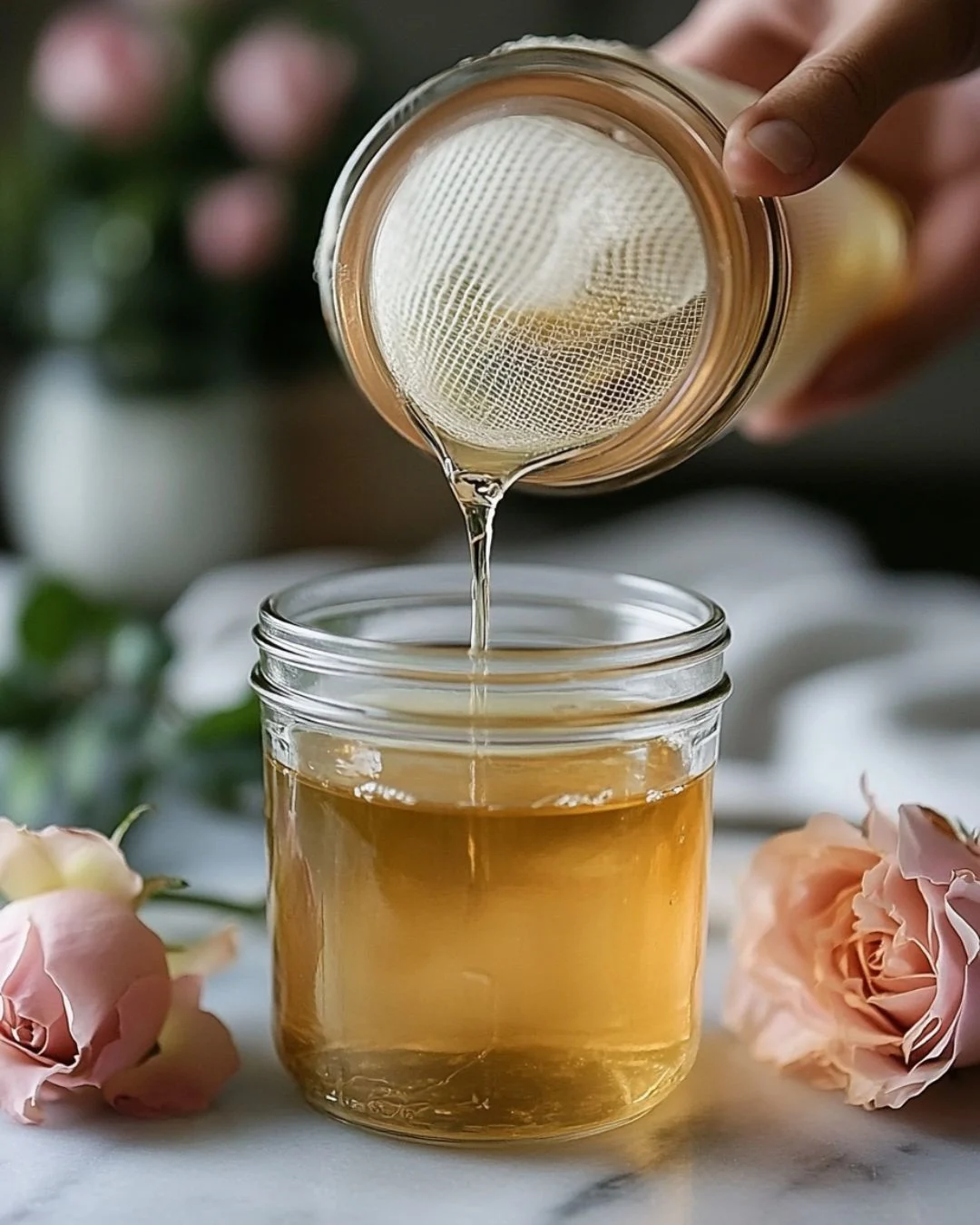 Want to make rose petal oil at home? 🌹 This DIY, homemade oil is perfect for body, hair, and lips! Simply add dried rose petals to a carrier oil like almond or olive and let it sit for 2 weeks for a deeply infused blend. The benefits? Hydration, glow, and a floral scent! Add a few drops of essential oils for extra nourishment. Perfect for self-care! ✨ #DIYBeauty