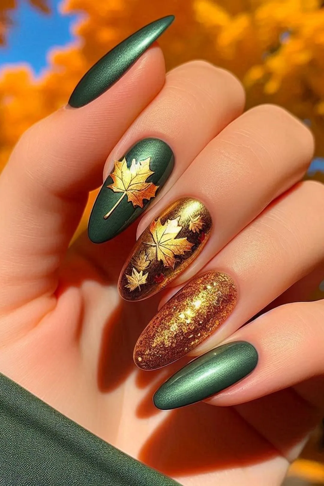 Explore stunning green nail designs for fall, featuring glitter, bright colors, and fun seasonal nail art. From deep emerald and olive tones to whimsical autumn-themed stickers, these trendy ideas will add a stylish and festive touch to your autumn look.