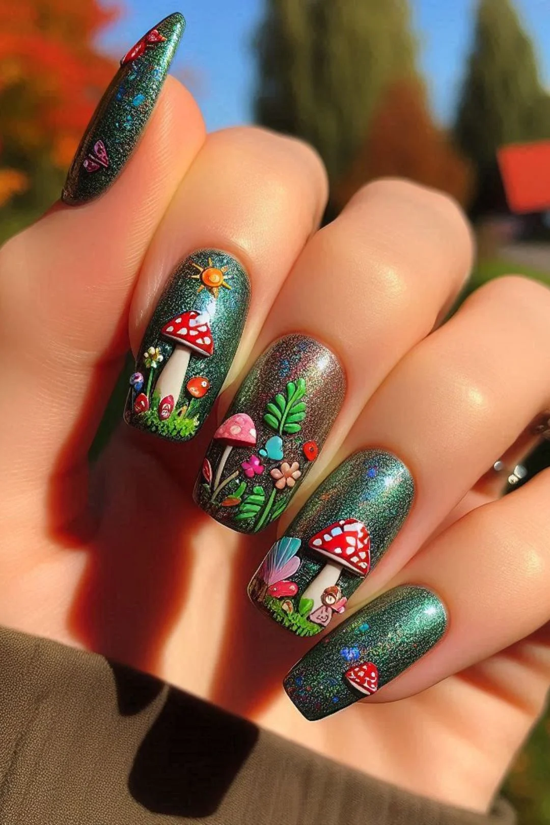 Explore stunning green nail designs for fall, featuring glitter, bright colors, and fun seasonal nail art. From deep emerald and olive tones to whimsical autumn-themed stickers, these trendy ideas will add a stylish and festive touch to your autumn look.