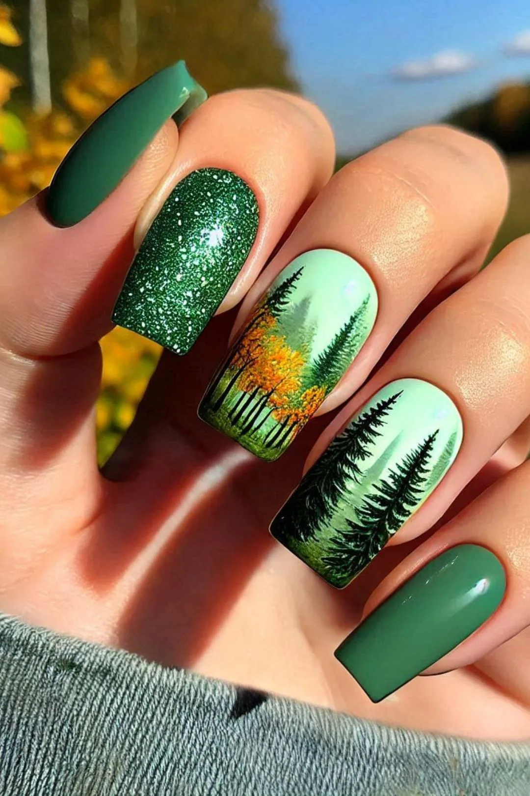 Explore stunning green nail designs for fall, featuring glitter, bright colors, and fun seasonal nail art. From deep emerald and olive tones to whimsical autumn-themed stickers, these trendy ideas will add a stylish and festive touch to your autumn look.