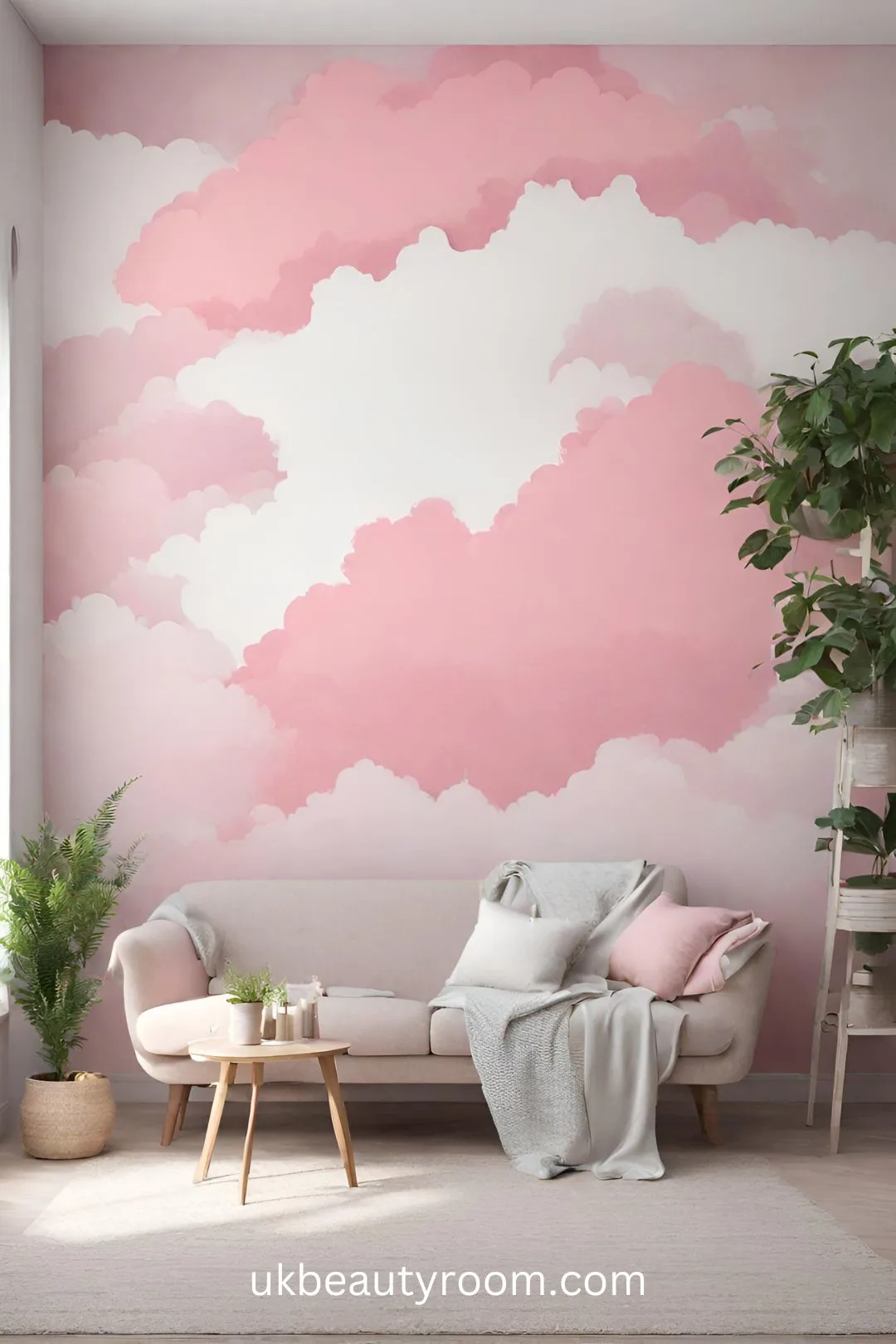 wall art with pink clouds and blank space