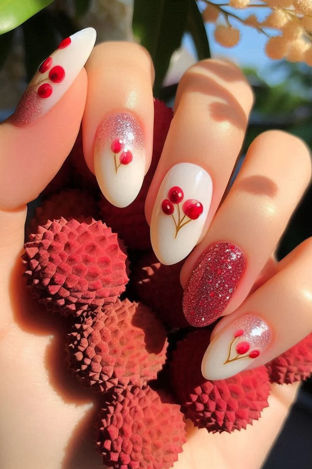 Fruit nail art is popular for its playful and refreshing look, perfect for summer or adding a pop of color to any outfit.  This post lists 33 fruit nail art ideas, to inspire your next colorful and fun manicure.  Summer, acrylic, designs, orange, easy, 3d, tutorial, simple, dragon, cute, strawberries, blueberry.