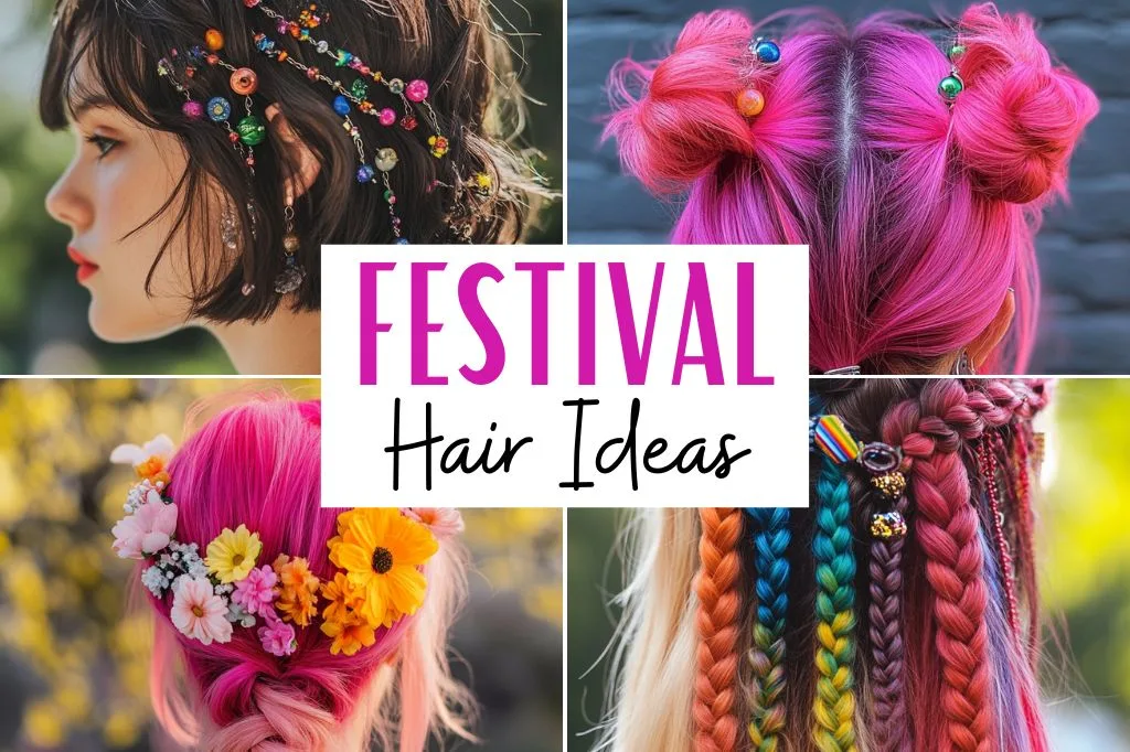 Festivals are the perfect time to express your unique style through creative and colorful hairstyles. Whether you're heading to a music festival, a summer fair, or a renaissance event, these 23 ideas will ensure your hair is as memorable as the experience! Simple, short, music, curly hair, rave, braids, long hair, summer, easy, country, bangs, renaissance, 2024, ponytail, updo, easy, with fake hair.