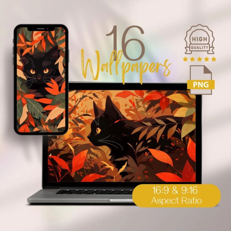 Image for Black Cat & Autumn Leaves Wallpapers 🐈🍁
