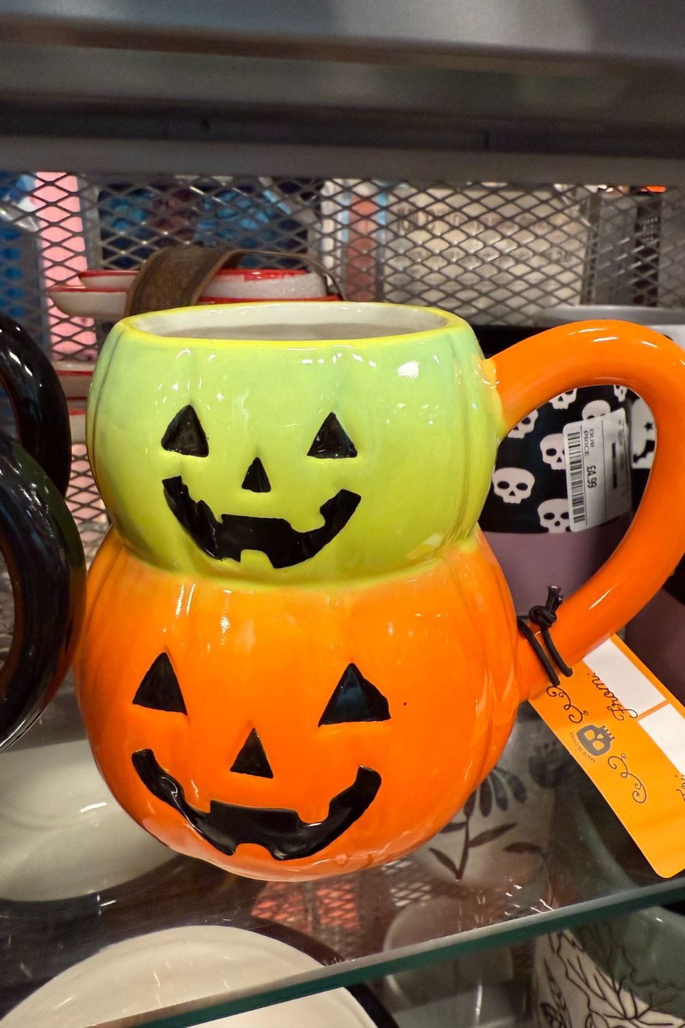 Stacked pumpkin Halloween mug in green and orange from TK Maxx.