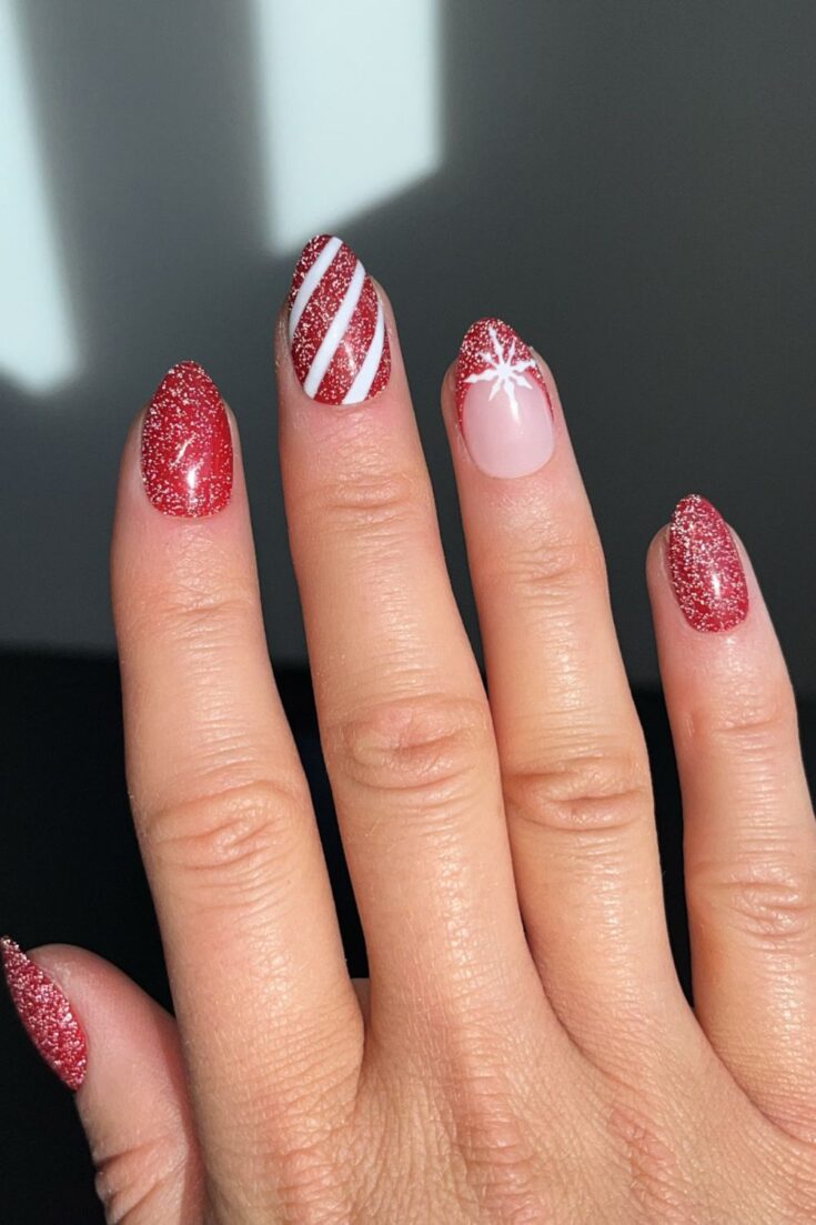 Red and White Snowflake Press-On Nails