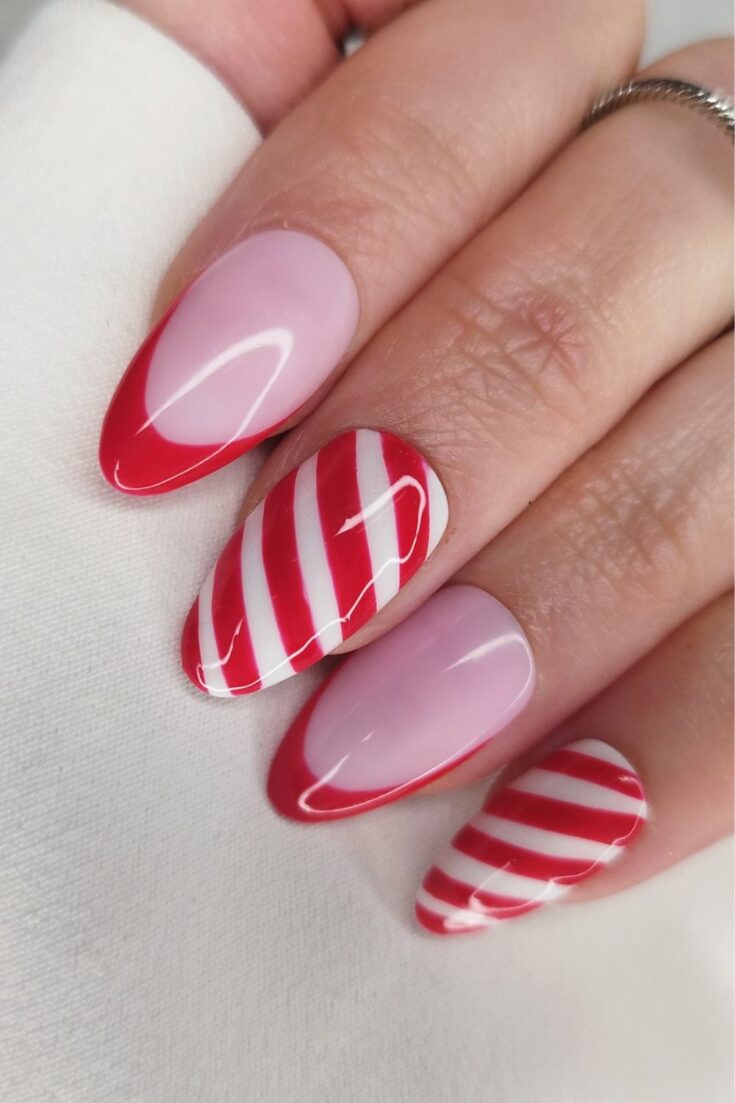 Red Candy Cane French Tips