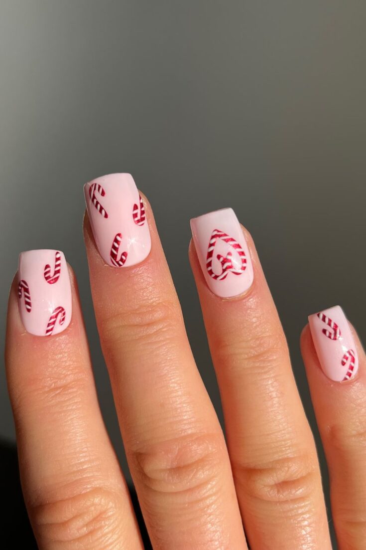 Pink and Red Candy Cane Nails