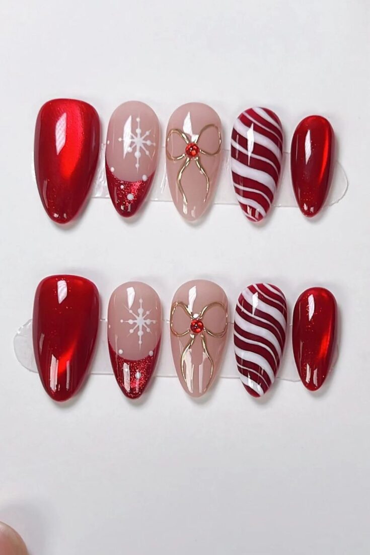 Image for Red Cat Eye Snowflake Nails