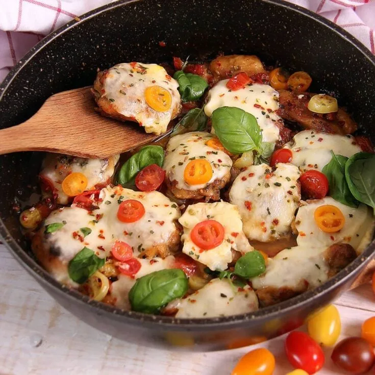 Baked Caprese Chicken Thighs