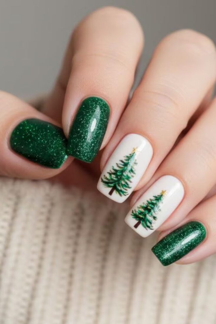 Green Christmas Tree Nails