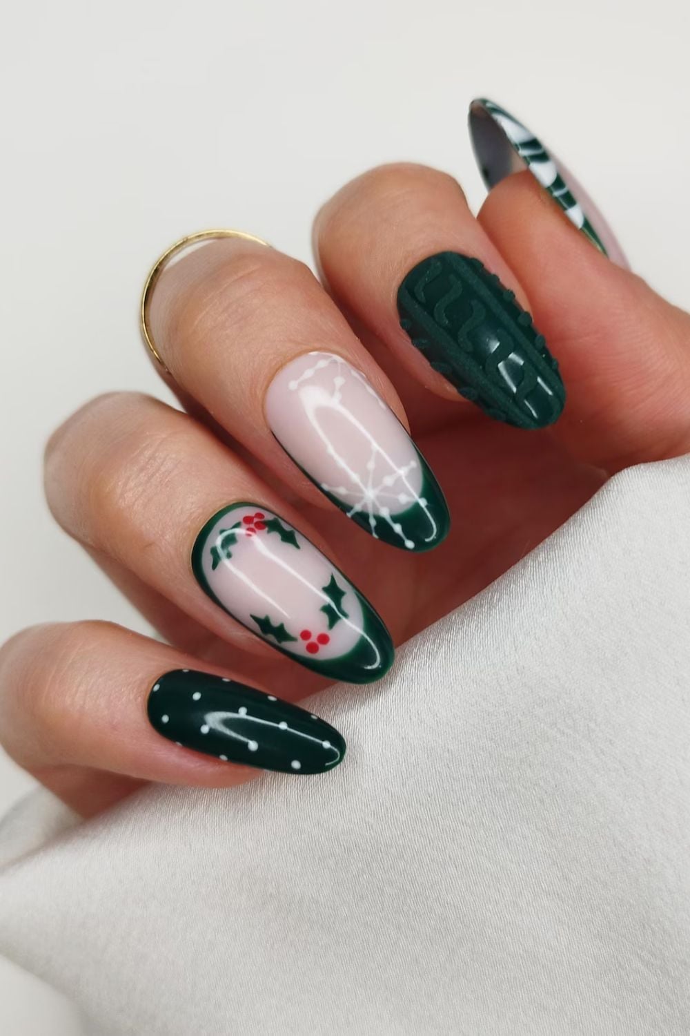 Green French tip nails
